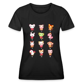 Kawaii Chinese New Year Tierkreiszeichen - Frauen Funktions-T-Shirt - Schwarz - Vorne - AI Model Female 172 light (172cm)