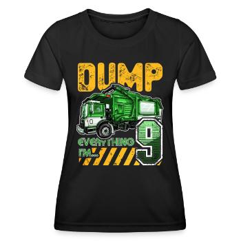 Müllwagen 9. Geburtstag 9 Jahre alter Geburtstag - Frauen Funktions-T-Shirt - Schwarz - Vorne - AI Model Female 172 light (172cm)