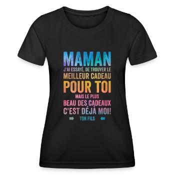 Maman Meilleur Cadeau C'est Moi Ton Fils - T-shirt sport Femme - noir - Devant - AI Model Female 172 light (172cm)