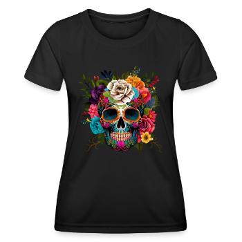 Día de Muertos Crâne de sucre Crâne mexicain - T-shirt sport Femme - noir - Devant - AI Model Female 172 light (172cm)