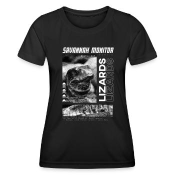 Savannah Monitor Modern Streetwear Reptilienpfleger - Frauen Funktions-T-Shirt - Schwarz - Vorne - AI Model Female 172 light (172cm)