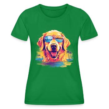 Funny Golden Retriever Dog With Sunglasses - Women's Functional T-Shirt - kelly green - Front - AI Model Female 172 dark (172cm)