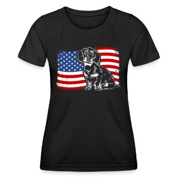 teckel à poil dur amérique flag chiens chiens wilsigns - T-shirt sport Femme - noir - Devant - AI Model Female 172 light (172cm)