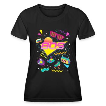80s Themed Party Costume Outfit - Women's Functional T-Shirt - black - Front - AI Model Female 172 light (172cm)