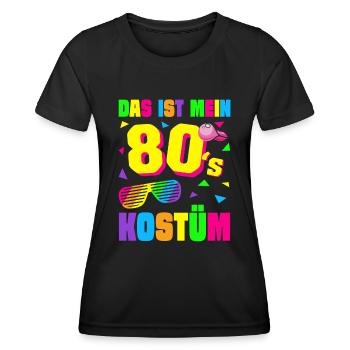 80er Jahre Motto Party Kostüm Outfit - Frauen Funktions-T-Shirt - Schwarz - Vorne - AI Model Female 172 light (172cm)