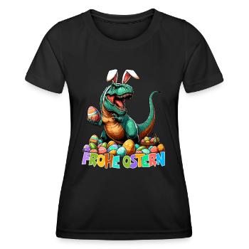 Dinosaur Trex Boys Easter Basket Easter Bunny - Women's Functional T-Shirt - black - Front - AI Model Female 172 light (172cm)