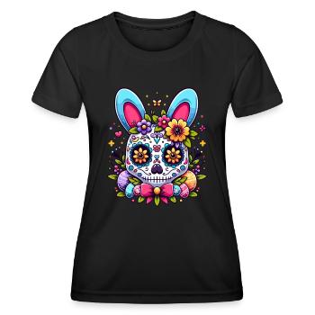 Colorful Sugar Skull Easter Bunny Easter Egg Easter Basket - Women's Functional T-Shirt - black - Front - AI Model Female 172 light (172cm)