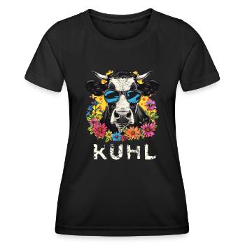 Lustige Kuh Landwirt Bauer Kuhl Landwirtschaft - Frauen Funktions-T-Shirt - Schwarz - Vorne - AI Model Female 172 light (172cm)