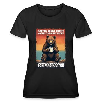 Kaffee Liebhaber Spruch Lustig Nerd Bär Bür Arbeit - Frauen Funktions-T-Shirt - Schwarz - Vorne - AI Model Female 172 light (172cm)