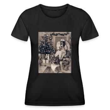 Selfie Chat Fête de Noël Tenue de Noël - T-shirt sport Femme - noir - Devant - AI Model Female 172 light (172cm)