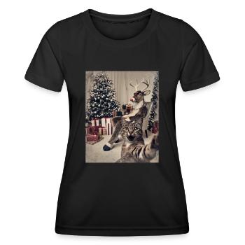 Selfie Chat Fête de Noël Tenue de Noël - T-shirt sport Femme - noir - Devant - AI Model Female 172 light (172cm)