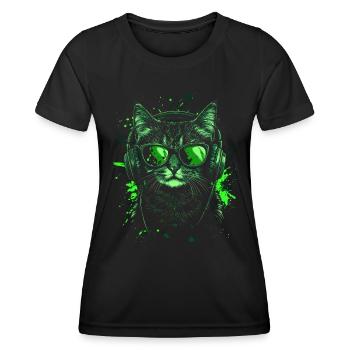 DJ Cool Outfit Pop Art Techno Festival Katze - Frauen Funktions-T-Shirt - Schwarz - Vorne - AI Model Female 172 light (172cm)