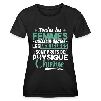 Prof Physique Chimie Professeur Collège Lycée - T-shirt sport Femme - noir - Devant - AI Model Female 172 light (172cm)
