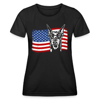 Doberman America Flag Dogs Wilsigns - T-shirt sport Femme - noir - Devant - AI Model Female 172 light (172cm)