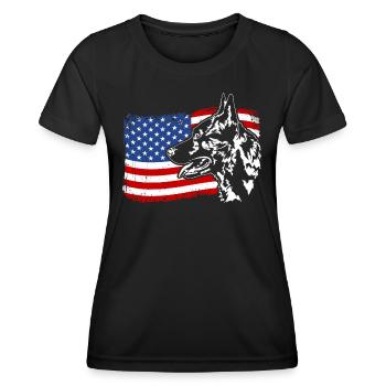 Berger hollandais Amérique Flag Chiens de troupeau Wilsigns - T-shirt sport Femme - noir - Devant - AI Model Female 172 light (172cm)