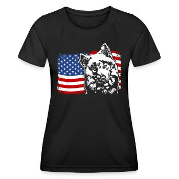Samoyed America Flag Dog Dogs Wilsigns - Women's Functional T-Shirt - black - Front - AI Model Female 172 light (172cm)