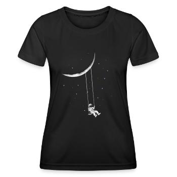 Astronaut auf Schaukel - Frauen Funktions-T-Shirt - Schwarz - Vorne - AI Model Female 172 light (172cm)
