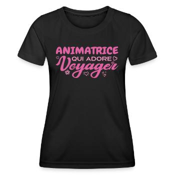Globetrotting entertainer with a passion for travel - Women's Functional T-Shirt - black - Front - AI Model Female 172 light (172cm)