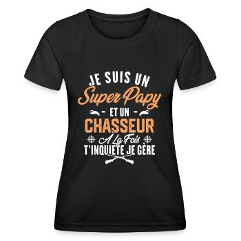 Je suis un super papy et un chasseur, Cadeau papy - T-shirt sport Femme - noir - Devant - AI Model Female 172 light (172cm)