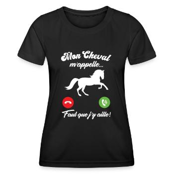 Mon cheval m'appelle faut quẹ j’y aille - T-shirt sport Femme - noir - Devant - AI Model Female 172 light (172cm)