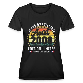 14 Ans Anniversaire Vintage Né en Août 2008 - T-shirt sport Femme - noir - Devant - AI Model Female 172 light (172cm)
