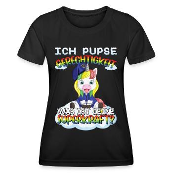 Einhorn in Polizei Uniform - Lustiger Spruch - Frauen Funktions-T-Shirt - Schwarz - Vorne - AI Model Female 172 light (172cm)