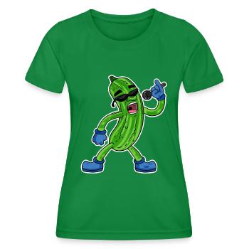 Gurke singt lustige Illustration Gemüse Geschenk - Frauen Funktions-T-Shirt - Kelly Green - Vorne - AI Model Female 172 dark (172cm)