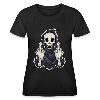 Grim reaper shows both middle fingers - Women's Functional T-Shirt - black - Front - AI Model Female 172 light (172cm)