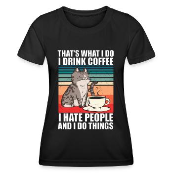 Je déteste les gens chat chat chat amoureux des chats - T-shirt sport Femme - noir - Devant - AI Model Female 172 light (172cm)