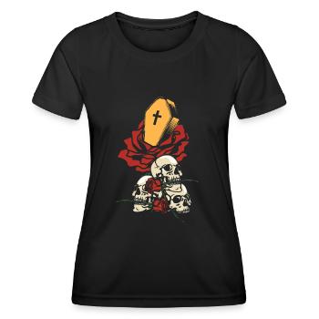 Gothic Skull Roses Death Grave Aesthetic Dark - Women's Functional T-Shirt - black - Front - AI Model Female 172 light (172cm)