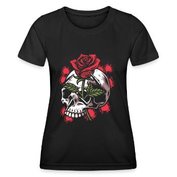 Bullets et Skull Roses Motif de goutte à goutte esthétique - T-shirt sport Femme - noir - Devant - AI Model Female 172 light (172cm)