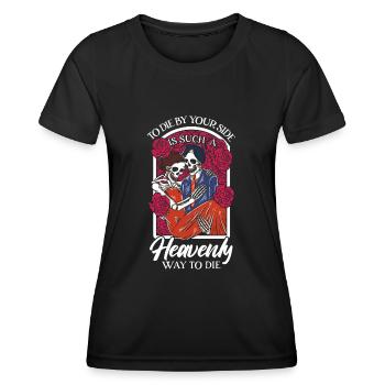 Romantic Gothic Skull Bones Skeleton Roses Death - Frauen Funktions-T-Shirt - Schwarz - Vorne - AI Model Female 172 light (172cm)