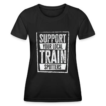 Train Trainspotter Locomotive Hobby Trainspotting - Women's Functional T-Shirt - black - Front - AI Model Female 172 light (172cm)