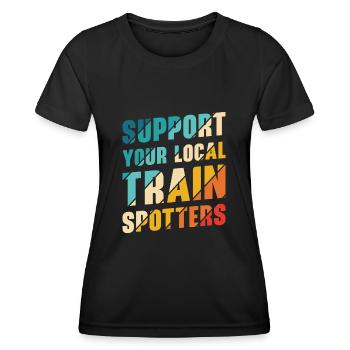 Train Trainspotter Locomotive Hobby Trainspotting - Women's Functional T-Shirt - black - Front - AI Model Female 172 light (172cm)