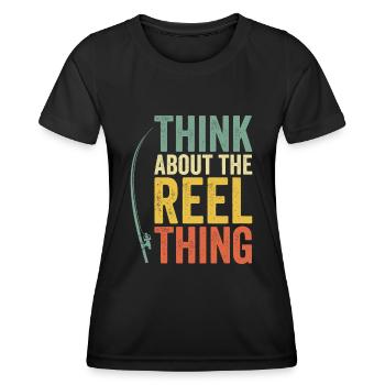 Pensez au passe-temps de pêche Reel Thing - T-shirt sport Femme - noir - Devant - AI Model Female 172 light (172cm)