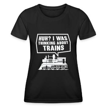 Zuglokomotive Transport Eisenbahnbegeisterte - Frauen Funktions-T-Shirt - Schwarz - Vorne - AI Model Female 172 light (172cm)