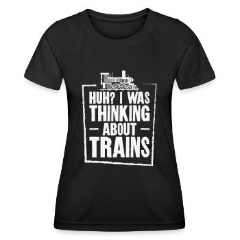 Zuglokomotive Transport Eisenbahnbegeisterte - Frauen Funktions-T-Shirt - Schwarz - Vorne - AI Model Female 172 light (172cm)