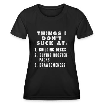 Trading Card Game Collector Funny Things I Don't - Women's Functional T-Shirt - black - Front - AI Model Female 172 light (172cm)