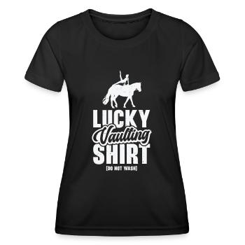 Pferdesport Voltigieren Funny Lucky Riding Reiten - Frauen Funktions-T-Shirt - Schwarz - Vorne - AI Model Female 172 light (172cm)