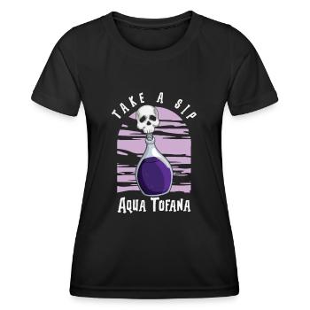 Aqua Tofana Skull Poison Bottle Conspiracy - Women's Functional T-Shirt - black - Front - AI Model Female 172 light (172cm)