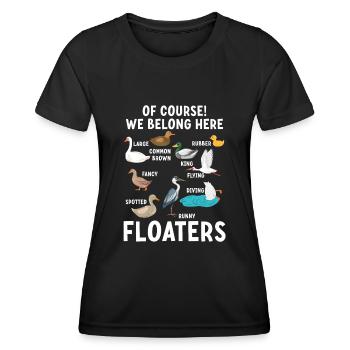 Lustige Tiere Vögel Schwimmer Wir gehören hierher - Frauen Funktions-T-Shirt - Schwarz - Vorne - AI Model Female 172 light (172cm)