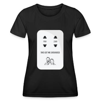 Steckdose Witze Geerdet Strenge Eltern Wortspiele - Frauen Funktions-T-Shirt - Schwarz - Vorne - AI Model Female 172 light (172cm)