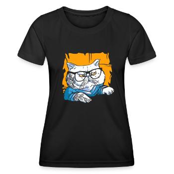 Stylish Nerd Persian Cat Beanie Glasses Tattoo - Women's Functional T-Shirt - black - Front - AI Model Female 172 light (172cm)