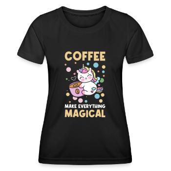 Rosa magisches Einhorn Koffein Kaffee-Liebhaber - Frauen Funktions-T-Shirt - Schwarz - Vorne - AI Model Female 172 light (172cm)
