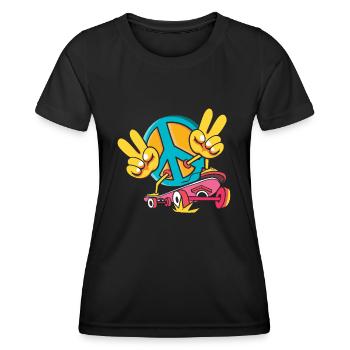 Skateboarder Peace Sign Skateboard Peace - T-shirt sport Femme - noir - Devant - AI Model Female 172 light (172cm)
