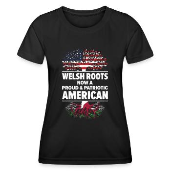Geboren in Walisisch Wales Amerikanisch USA - Frauen Funktions-T-Shirt - Schwarz - Vorne - AI Model Female 172 light (172cm)