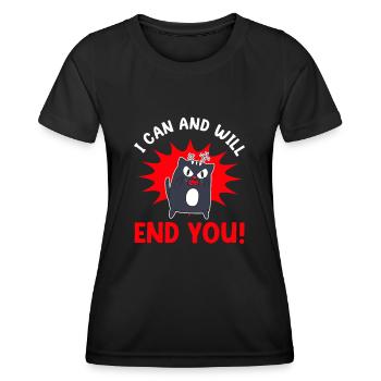 Chat en colère méchant propriétaire d’animal de compagnie mignon chaton animal de compagnie félin - T-shirt sport Femme - noir - Devant - AI Model Female 172 light (172cm)