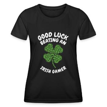 St. Patrick's Day Gaming Shamrock Gamer Video - Women's Functional T-Shirt - black - Front - AI Model Female 172 light (172cm)