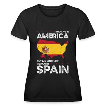 Geboren Spanisch Spanien Amerikanisch USA - Frauen Funktions-T-Shirt - Schwarz - Vorne - AI Model Female 172 light (172cm)