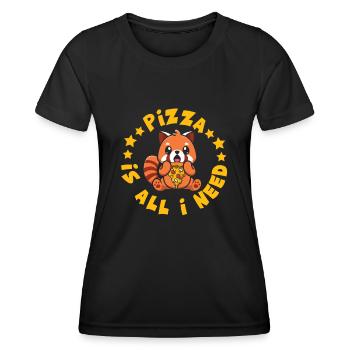 Niedliches Tier Roter Panda Pizza Fan isst Fast - Frauen Funktions-T-Shirt - Schwarz - Vorne - AI Model Female 172 light (172cm)
